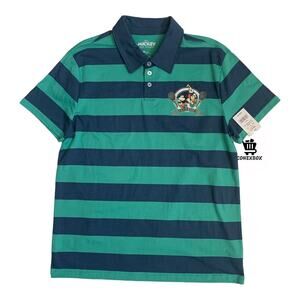 Mickey And Friends Men's Size L Tennis Club Short Sleeve Striped Polo Shirt New